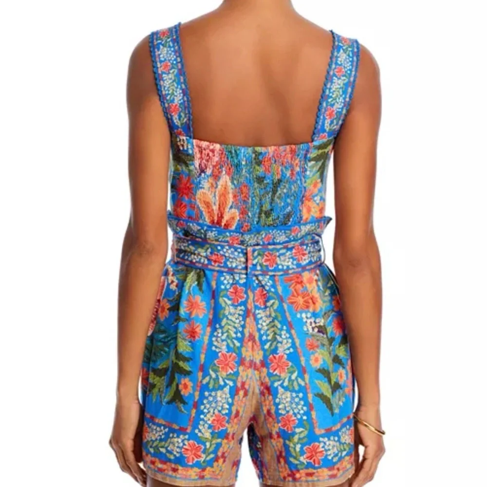 Floral Blue Sleeveless Romper - Picture 3 of 8